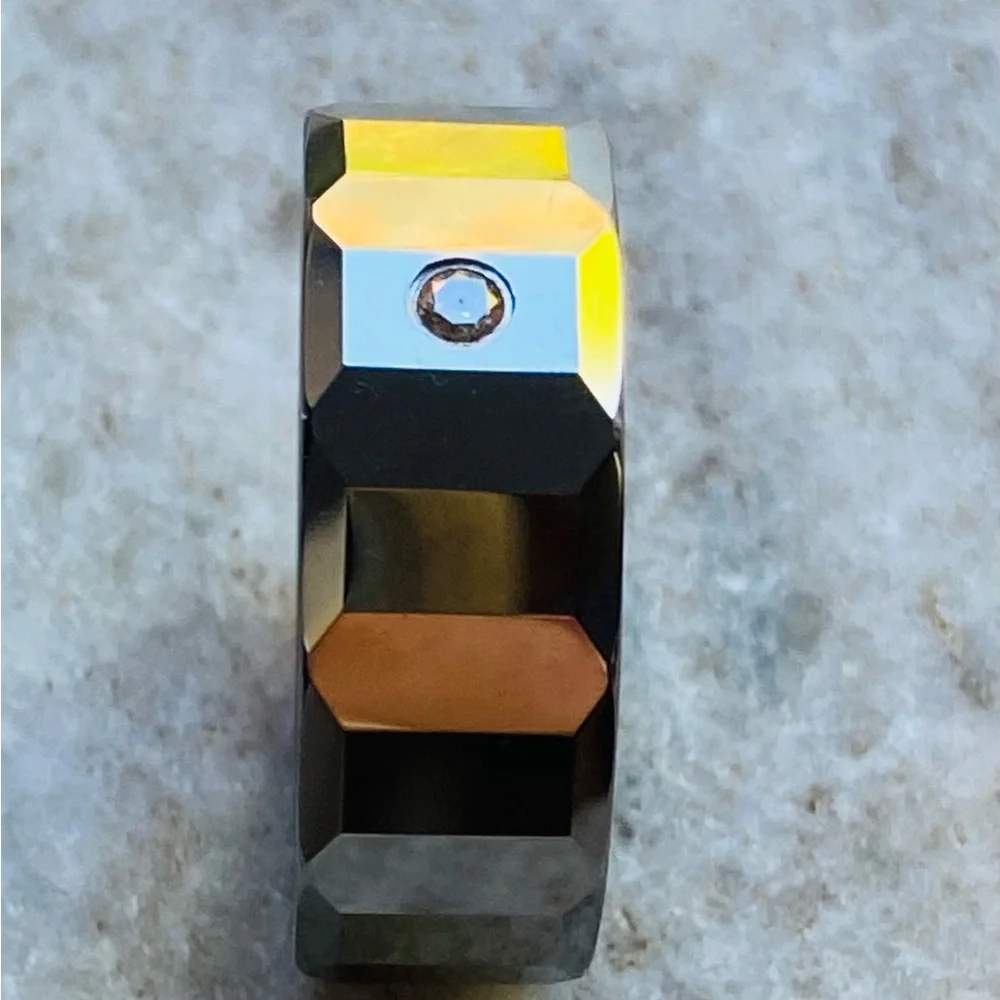 Faceted Tungsten Carbide Ring with Diamond Accent